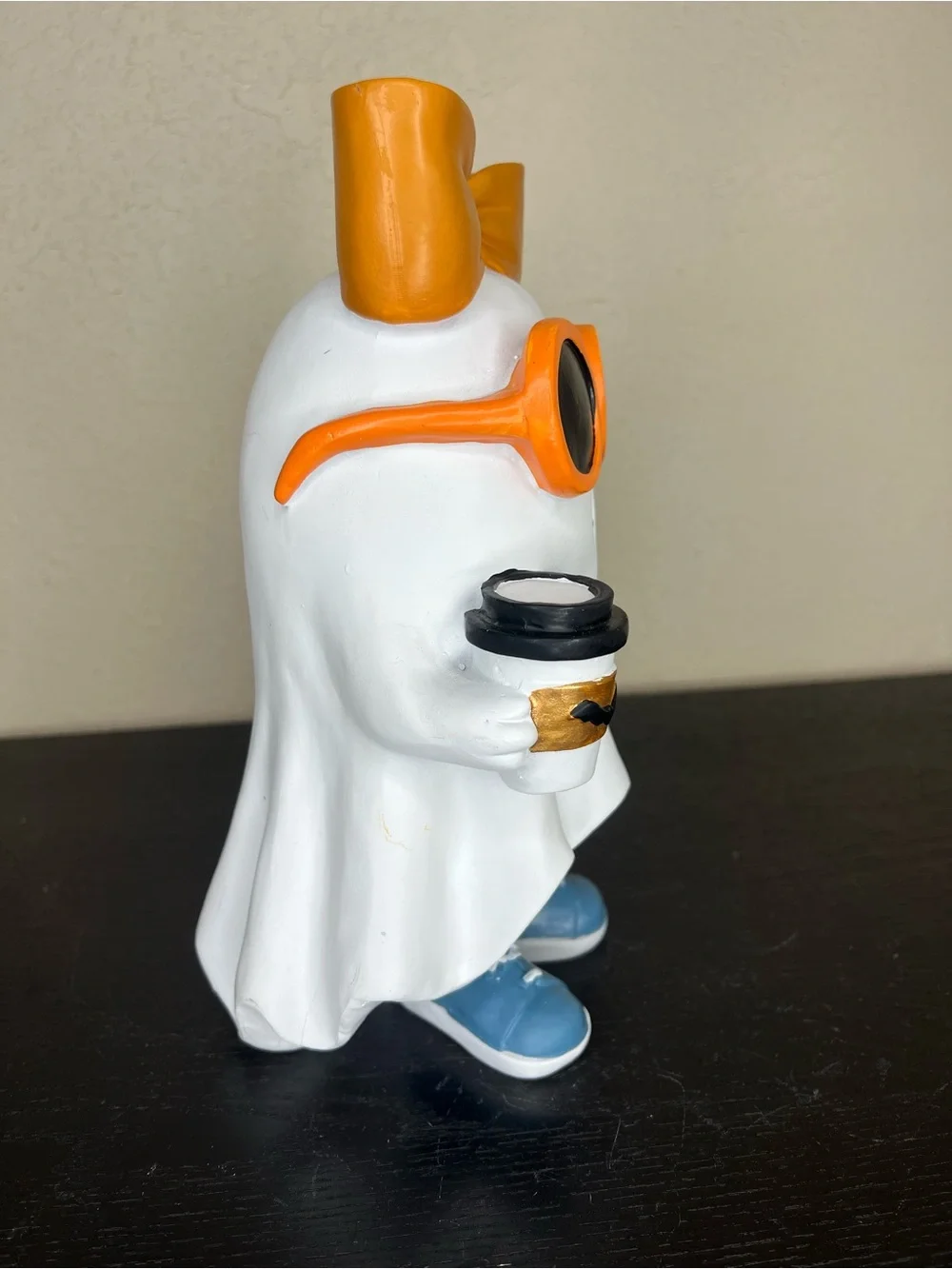 NEW 10” Halloween Ghost Girl with Orange Bow & Sunglasses with Coffee